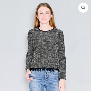 Theory Black Tweed Fringe Sweater Top – Women’s Size S
